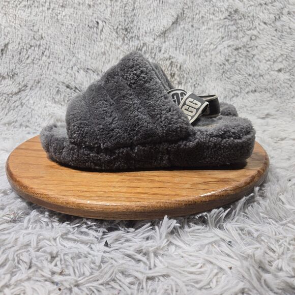 UGG Australia Fluff Yeah Women Size 9 Gray Sheepskin Elastic Comfy Winter Slides - Picture 3 of 7